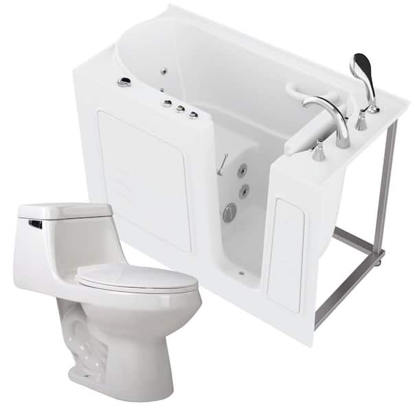 Universal Tubs 52.75 in. Walk-In Whirlpool Bathtub in White with 1.28 GPF Single Flush Toilet
