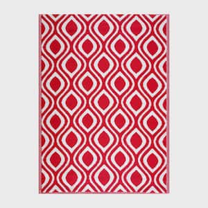 Venice Red and White 10 ft. x 14 ft. Folded Reversible Recycled Plastic Indoor/Outdoor Area Rug-Floor Mat
