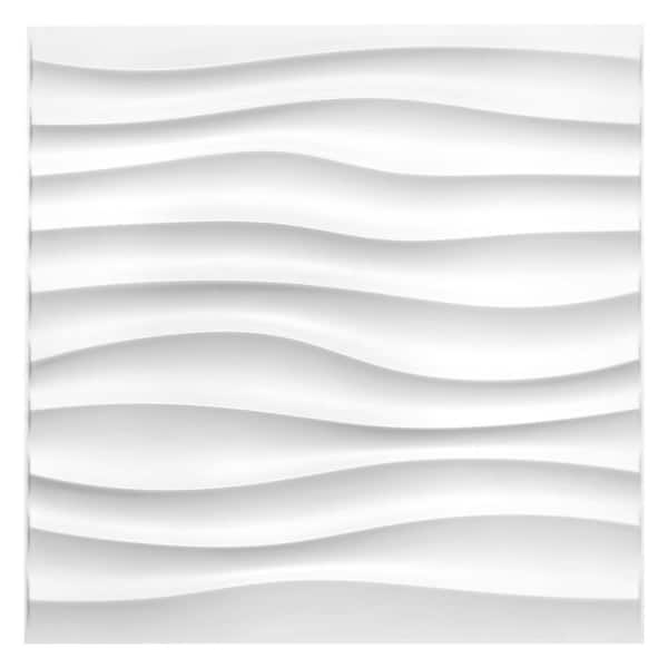 Yipscazo 1/16 in. x 19.7 in. x 19.7 in. Pure White Wavy Shape 3D Decorative PVC Wall Panels (12-Sheets/32 sq. ft.)