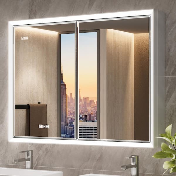 Anglora 40 in. W x 30 in. H LED Beveled Edge Rectangular Aluminum Recessed/Surface Wall Medicine Cabinet with Mirror