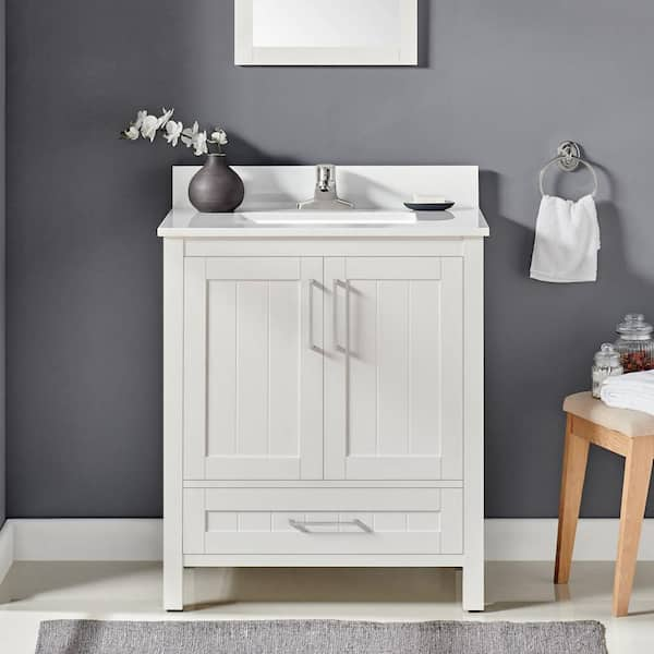 Kansas 30 in. Single Sink White Bath Vanity with White Engineered Stone Top (Assembled)