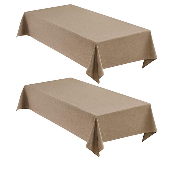 60 in. W x 104 in. L Solid Khaki Polyester Tablecloth Set Linen Texture Water Resistant for Dining Use (Set of 2)