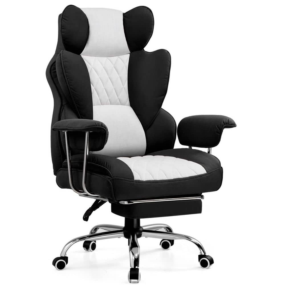 Fabric Gaming Chair with Soft Armrests and Footrest Adjustable Height Ergonomic Office Desk Computer Chair in BlackGray