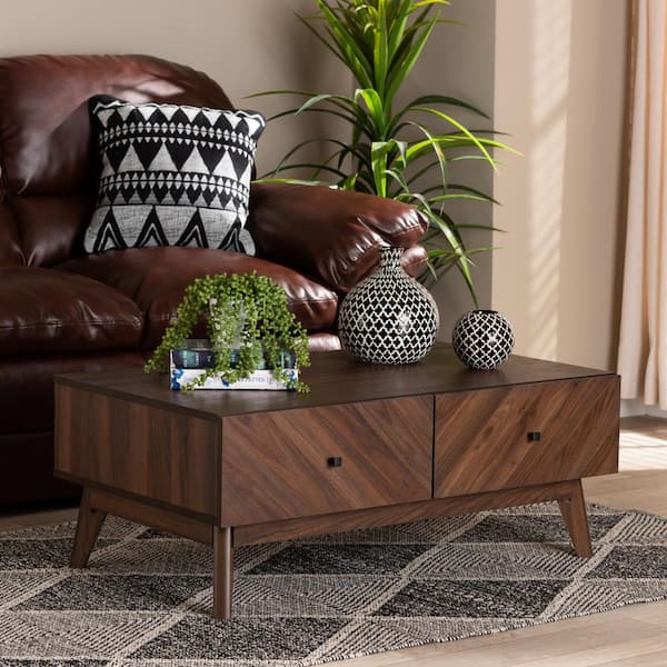 Baxton Studio Hartman 38 in. Walnut Brown Rectangle Wood Coffee