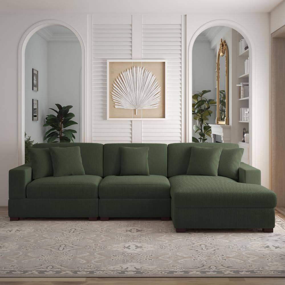 118 in. Square Arm 3-Piece Corduroy Upholstered L-Shaped Sectional Sofa in Green price history on PriceWatchPro