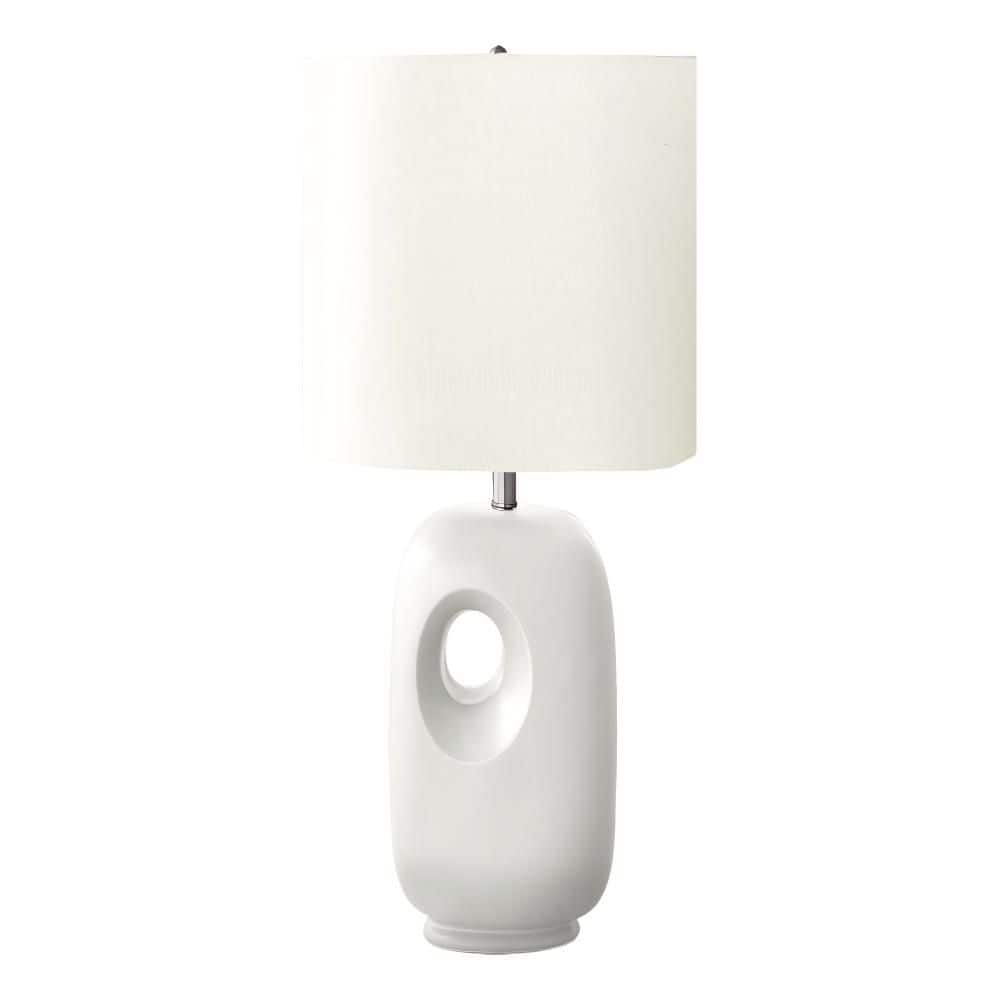25 in. White Ceramic Modern Table Lamp with Geometric Cut-Out Base and Linen-Blend Ivory Shade for Living Room, Bedroom price history on PriceWatchPro