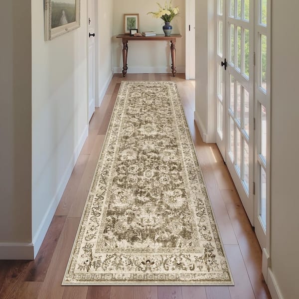 Romeo Brown 2 ft. x 8 ft. Vintage Medallion Distressed Runner Rug