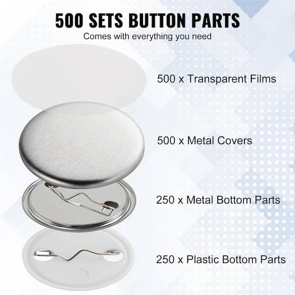 VEVOR 500 Sets 1.25 inch 32mm Pin Back Button Parts for Button Maker Machine, DIY Round Button Badge Parts, Set Includes Metal