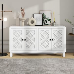 White and MDF 60 in. Sideboard with 2-Adjustable Shelves