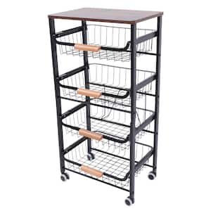 Black Rolling 4-Tier Metal Shlving Unit Storage Cart with Baskets 11 in. W x 35.8 in. H x 16.9 in. D