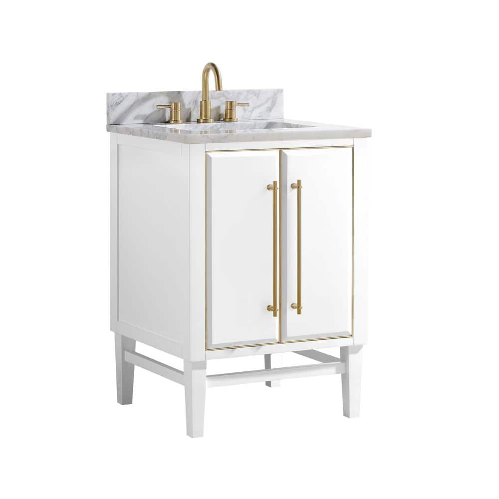 Modern Elegance 24" White Solid Wood Bathroom Vanity with Marble Top