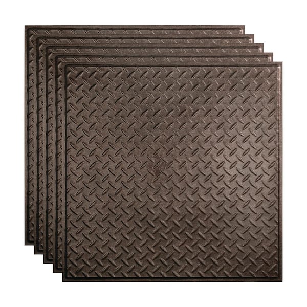Fasade Diamond Plate 2 ft. x 2 ft. Smoked Pewter Lay-In Vinyl Ceiling Tile (20 sq. ft.)