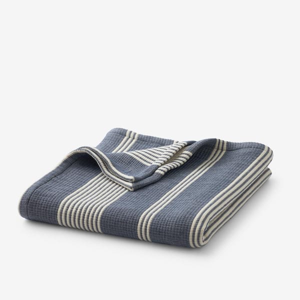 The Company Store Legends Hotel Marque Stripe Denim Blue Throw Blanket