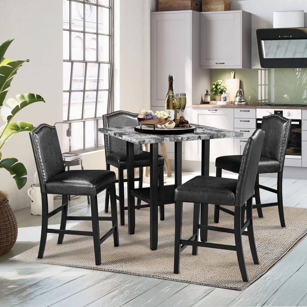 Harper & Bright Designs 5-Piece Gray Dining Table Set with PU Chairs ...