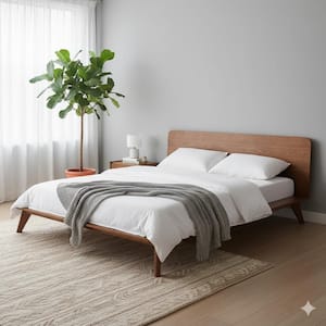 Stacy Walnut Brown Wood Frame King Platform Bed with Headboard