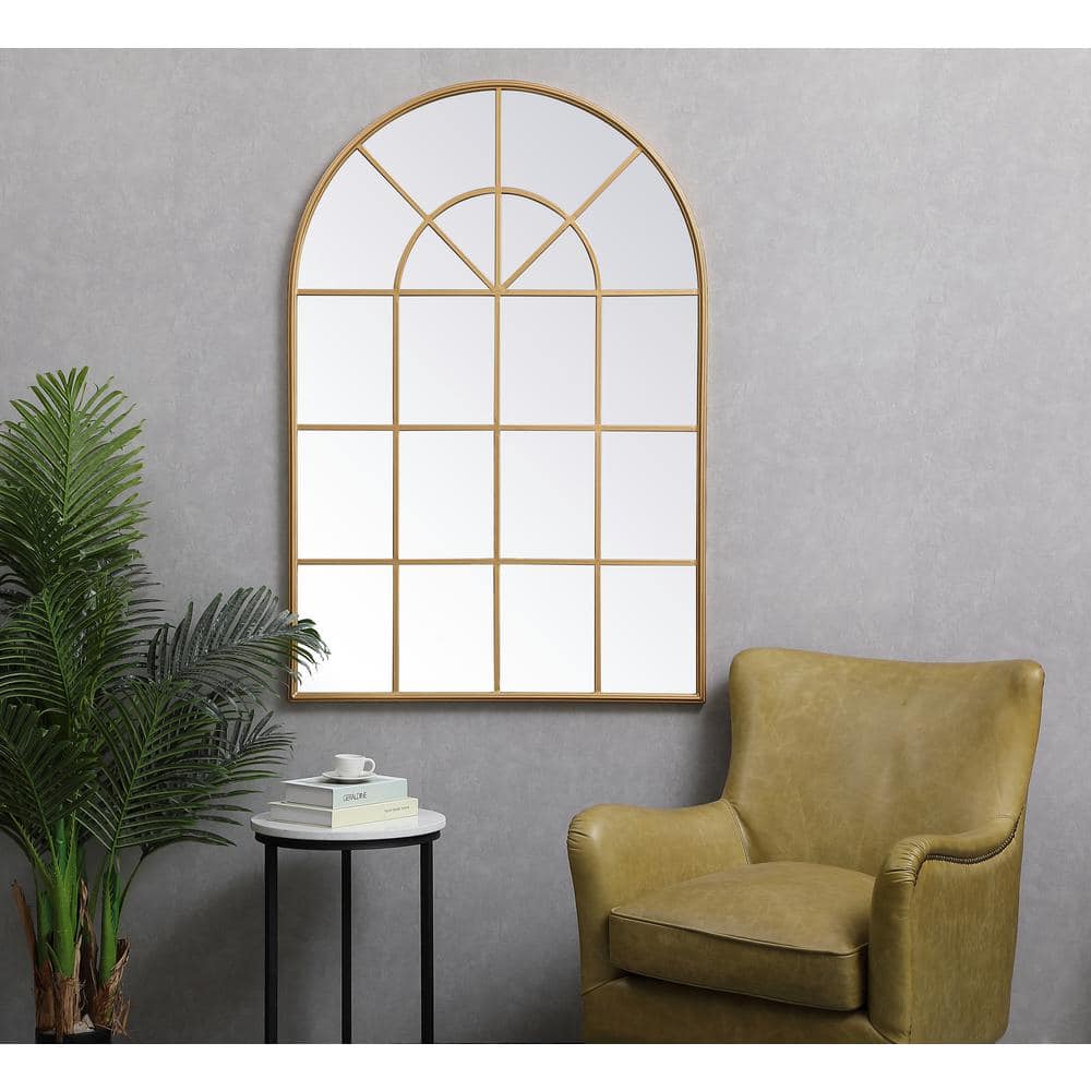 Contemporary Minimalist Brass-Finish Rectangular Wood Mirror 36x53"