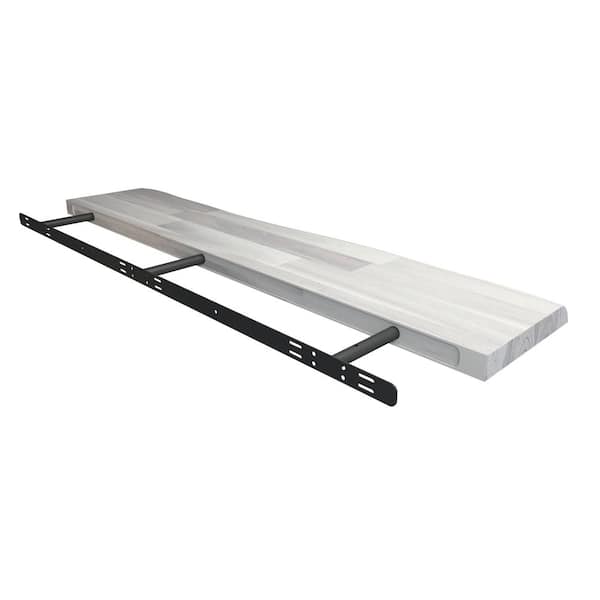 Interbuild Solid 3.9 ft. L x 10 in. D x 1.5 in. T, Acacia Butcher Block Countertop Floating Wall Shelf Organic White with Live Edge