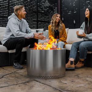 Homestead Low Smoke 25 in. Round Wood-Burning Fire Pit in Stainless Steel with Cover