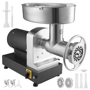 Electric Meat Grinder,992 lb./h in Silver,1100 W Commercial Mincer with 2 Blades,Sausage Maker,Kubbe Kit, Carbon Steel