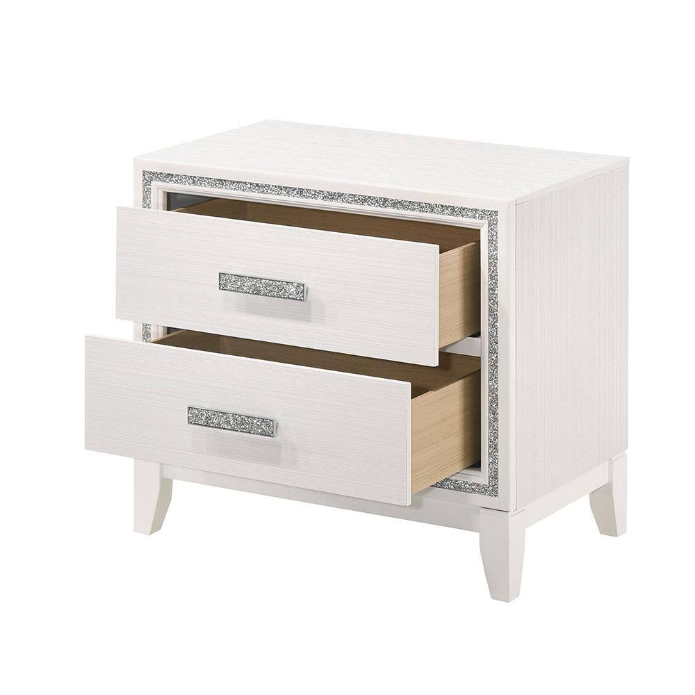 Haiden Glamorous White 2-Drawer Nightstand with Silver Accents