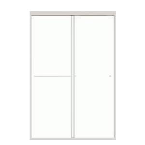 48 in. W x 72 in. H Sliding Framed Shower Door in Brushed Nickel Finish with Clear Glass
