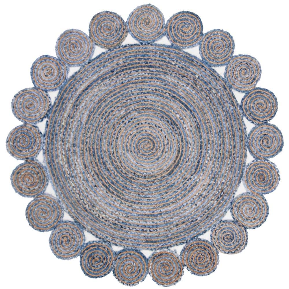 Handwoven Coastal Charm Blue/Natural Cotton Round Rug, 6'