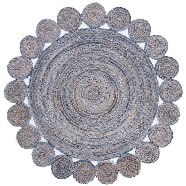 SAFAVIEH Cape Cod Blue/Natural 6 ft. x 6 ft. Round Circles Striped Area Rug