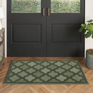 Easy Care Green doormat 2 ft. x 4 ft. Trellis Contemporary Area Rug