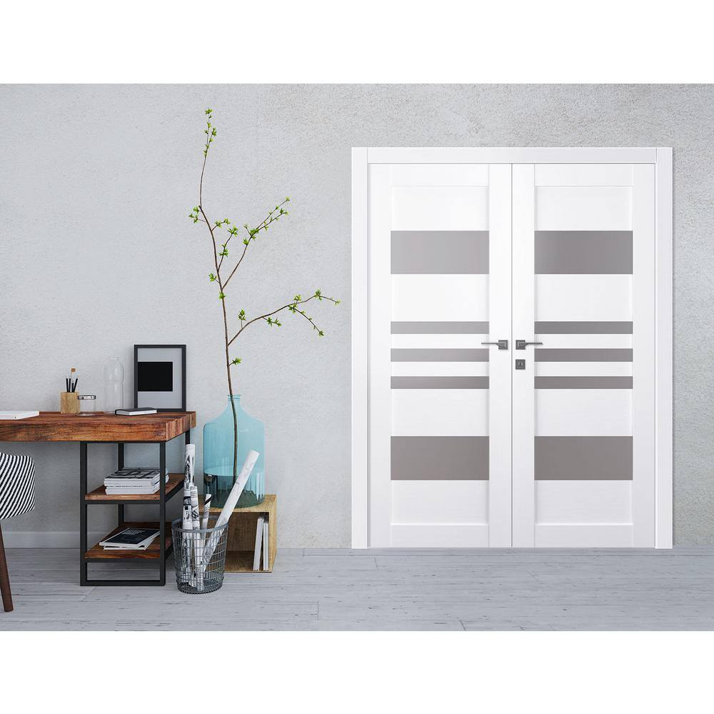 Bianco Noble Frosted Glass and Pine Double French Door