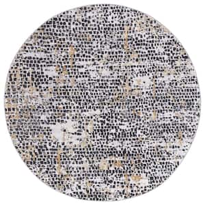 Amelia Charcoal/Gold 7 ft. x 7 ft. Abstract Gradient High-Low Distressed Round Area Rug