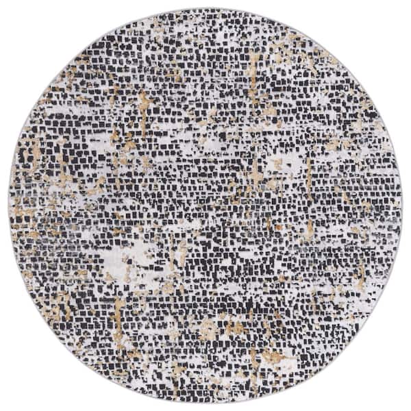 SAFAVIEH Amelia Charcoal/Gold 7 ft. x 7 ft. Abstract Gradient High-Low Distressed Round Area Rug