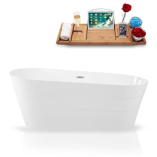 Streamline 59 in. Solid Surface Resin Flatbottom Non-Whirpool Bathtub in Glossy White