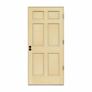 32 in. x 80 in. 6-Panel Unfinished Wood Prehung Left-Hand Outswing Front Door w/Primed Rot Resistant Jamb