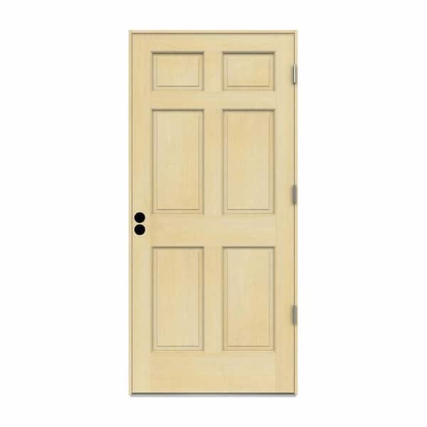 JELD-WEN 32 in. x 80 in. 6-Panel Unfinished Wood Prehung Left-Hand Outswing Front Door w/Primed Rot Resistant Jamb