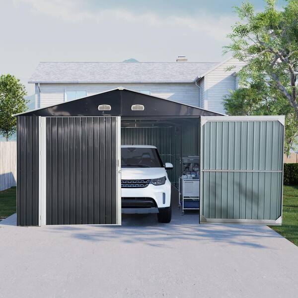 Zeus & Ruta 20 ft. W x 13 ft. D Black Outdoor Metal Storage Shed