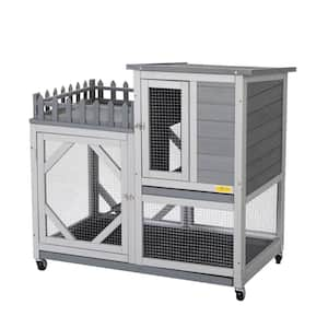 Rabbit Hutch with Balcony and Universal Wheels