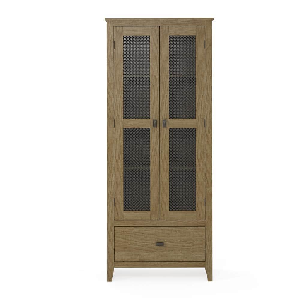 30 in. System Build Luca Golden Oak Wide Storage Cabinet with Mesh Doors