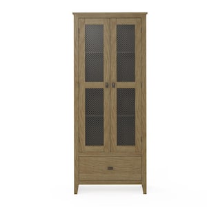 30 in. System Build Luca Golden Oak Wide Storage Cabinet with Mesh Doors