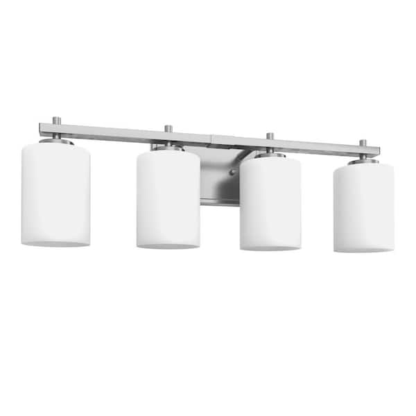 24 in. 4-Light Nickel Bathroom Vanity Light for Powder Room or Dressing Room with Frosted Glass Shade
