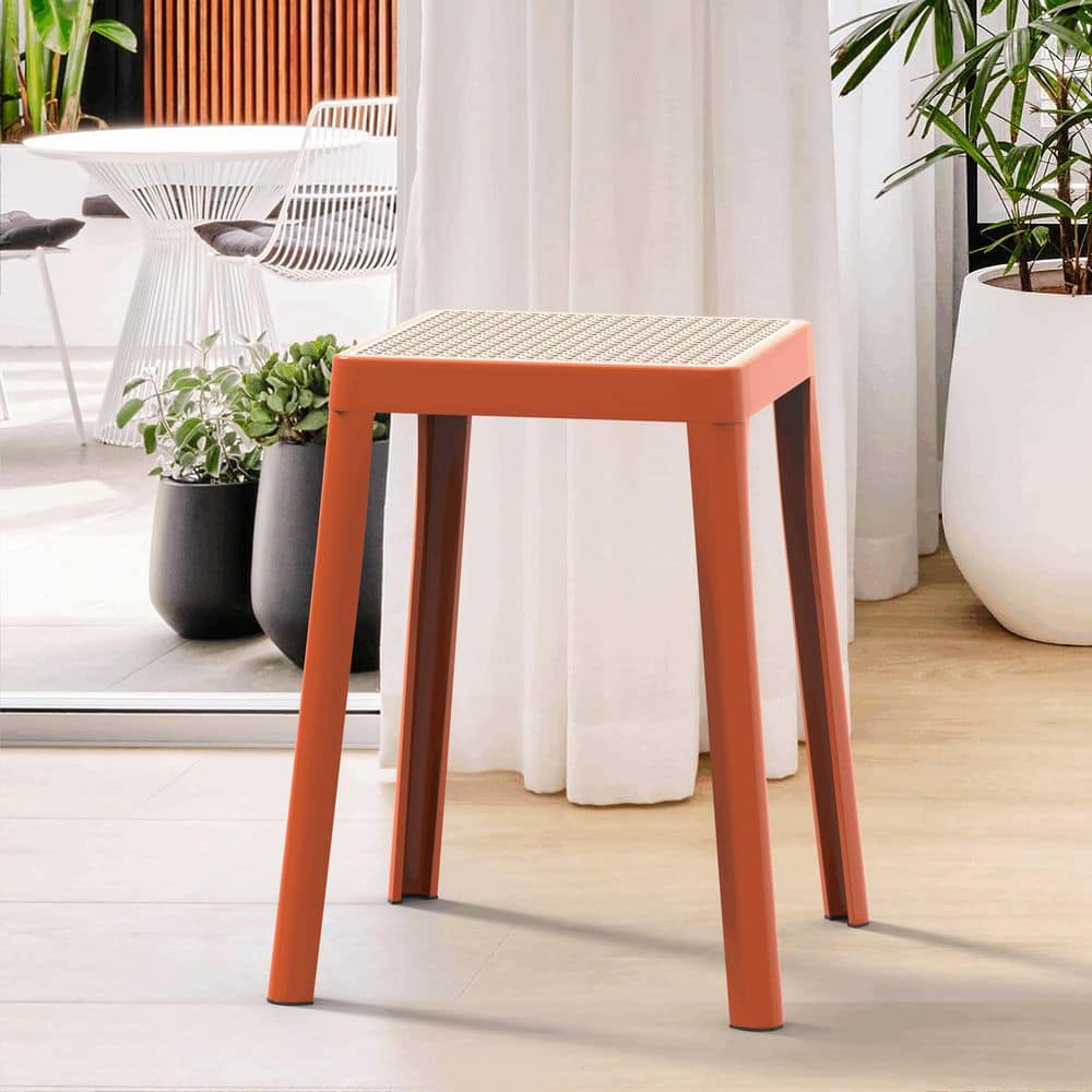 Tresse 18 in. Stackable Square Dining Stool – Backless Wicker-Top Seat for Kitchen, Patio, Garden Set of 2 in Orange price history on PriceWatchPro