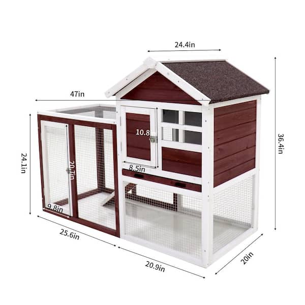 Tunearary 20 in. W x 46.5 in. L x 36.4 in. H Indoor and Outdoor Rabbit Cage with Runway Wooden Small Animal House, Burgundy