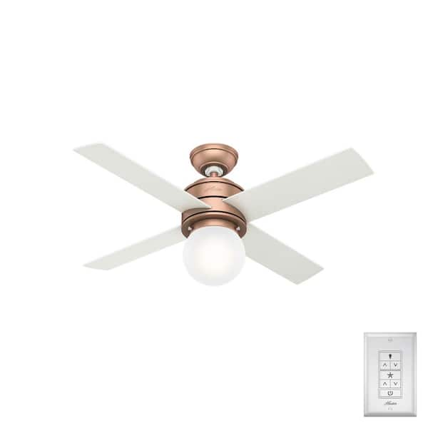 Hunter Hepburn 44 in. LED Indoor Satin Copper Ceiling Fan with Light and Wall Switch