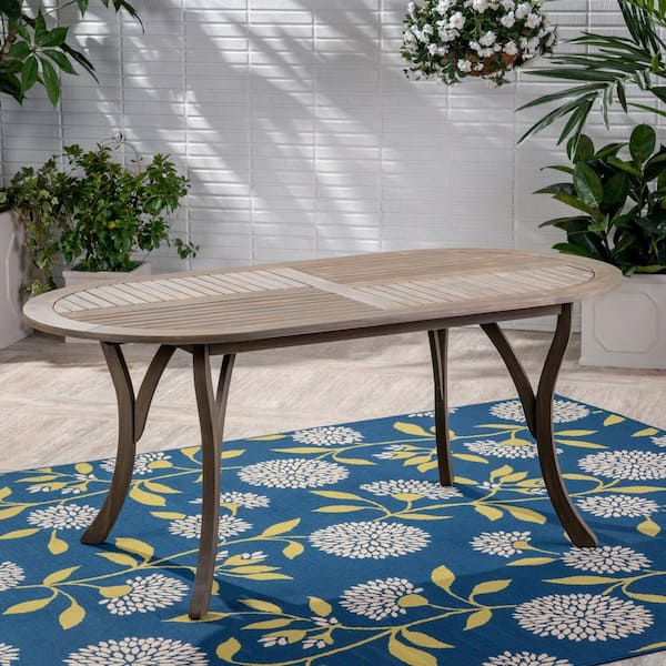 Unbranded 70 in. Brown Oval Acacia Wood Outdoor Dining Table