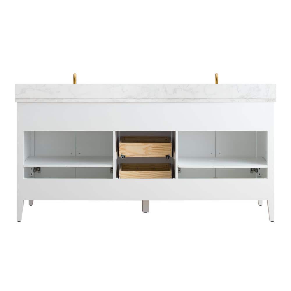 72'' White Poplar Double Sink Bathroom Vanity with Marble Top