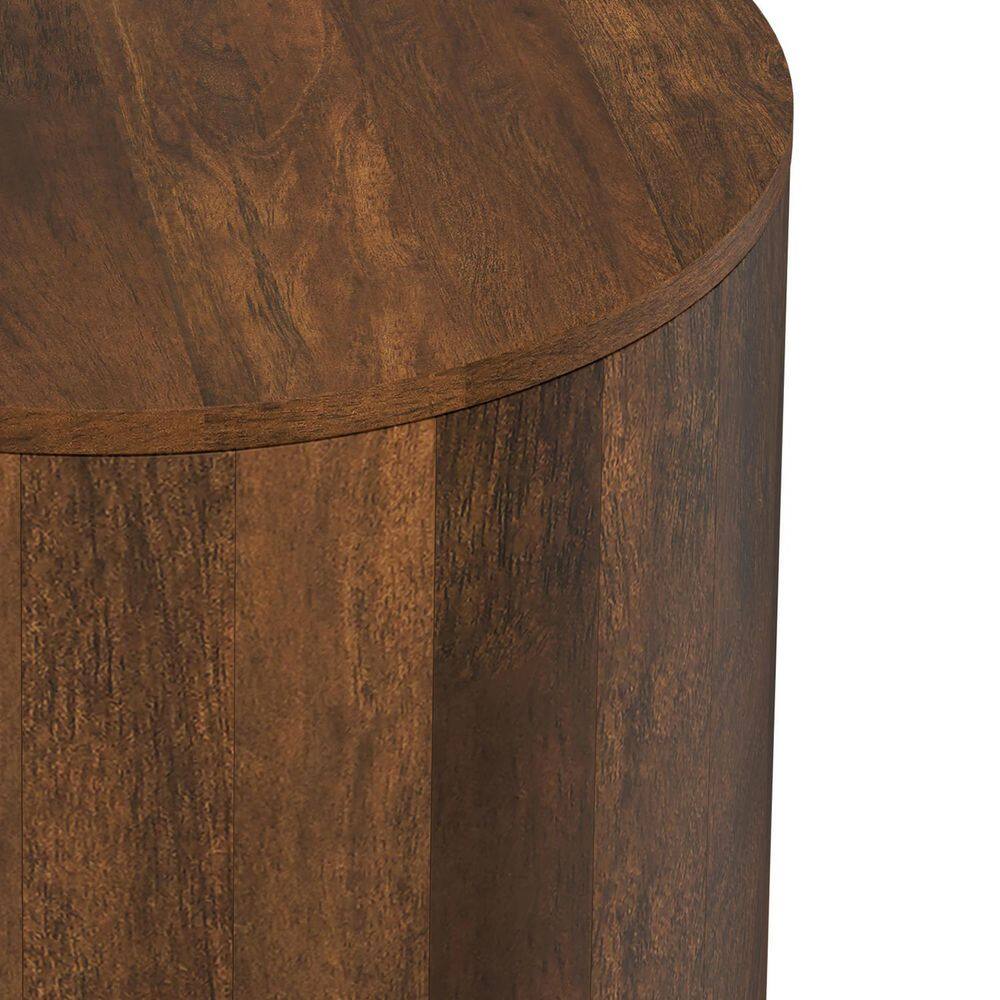Millbury 20 in. W Walnut Brown Round Solid Mango Wood End Table with Handcrafted Design - thumbnail 9