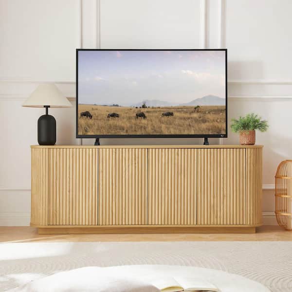 Modern Light Brown Wood 64 in. Sideboard with Curved Edge and Adjustable Shelf