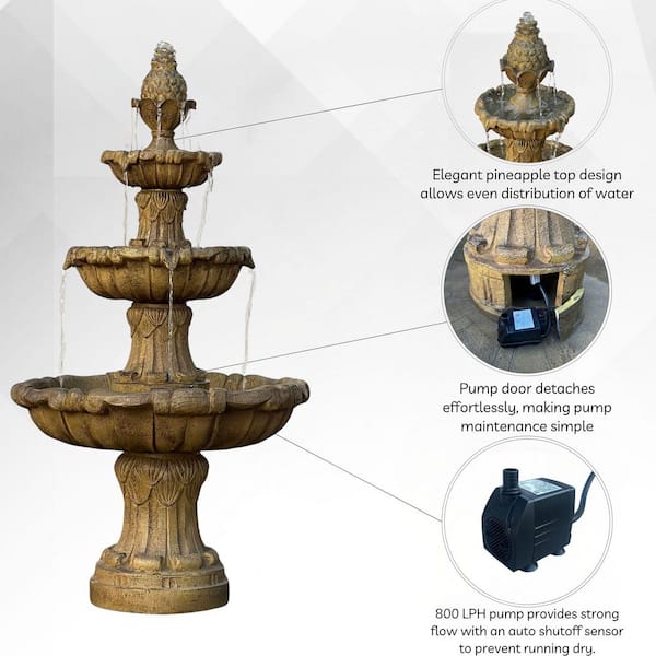 XBRAND 58.3 in. H Electric Resin Tiered Fountain with Submersible