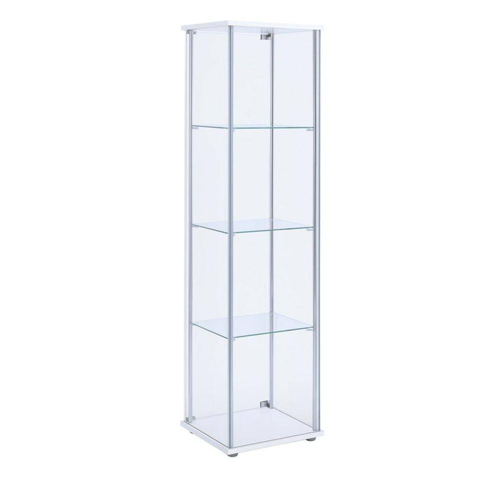 Tall White and Chrome Glass Curio Cabinet with Shelves