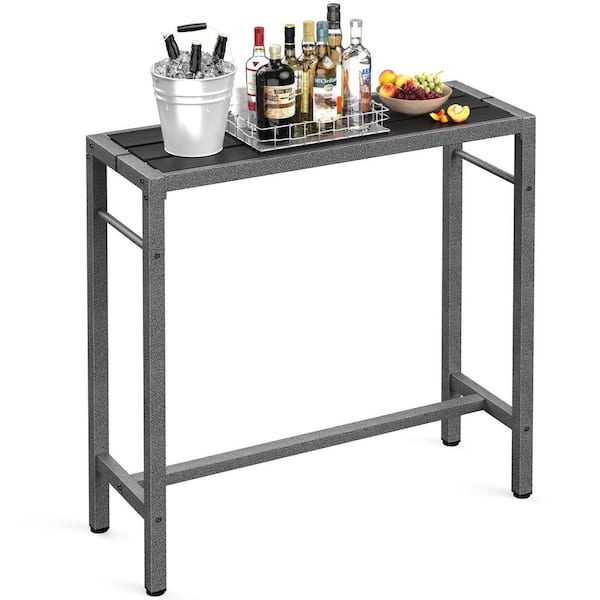 Unbranded Outdoor Bar Table 39 in. Patio Table Pub Height Dining Table with Waterproof Top and Hammer Finish Stand