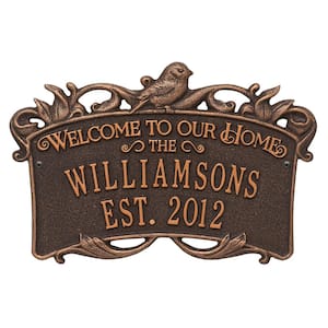 Songbird Welcome Rectangular Standard 2-Line Wall Anniversary Personalized Plaque in Oil-Rubbed Bronze